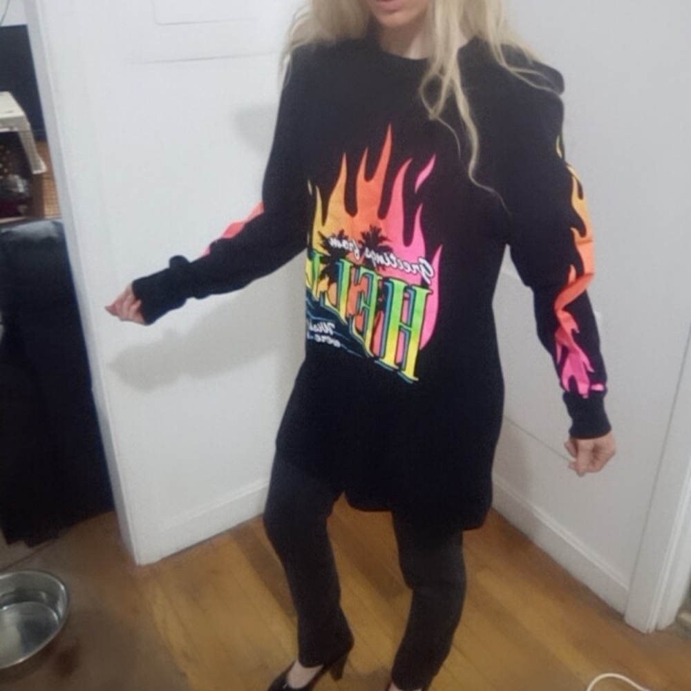 Greetings from hell long line black tshirt neon colorful